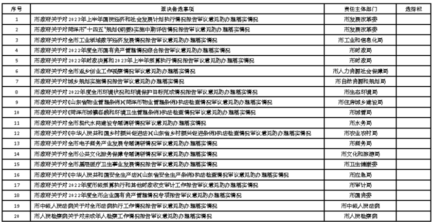 菏泽市人大常委会2023年度票决事项问卷调查表